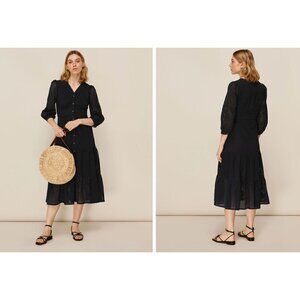 NWT Whistles Women's Size US 2 Sara Eyelet Midi Broderie Dress - Black MSRP $319